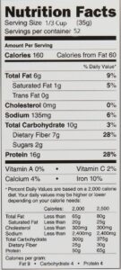 Munchy Crunchy Protein Lightly Salted Bulk Nutrition Label